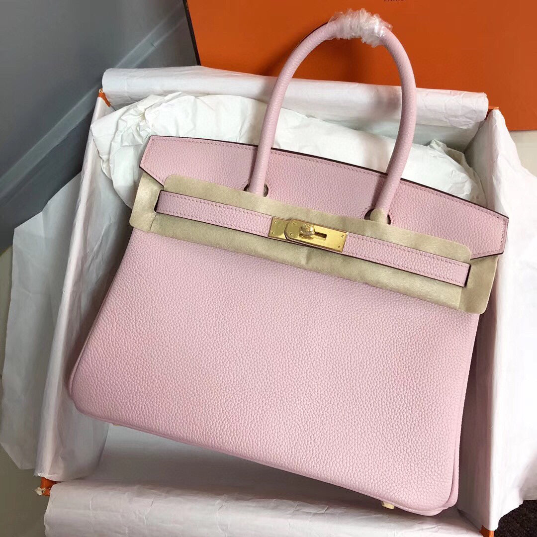 Sac HM Birkin 30 cm en cuir Togo rose et accessoires dorés