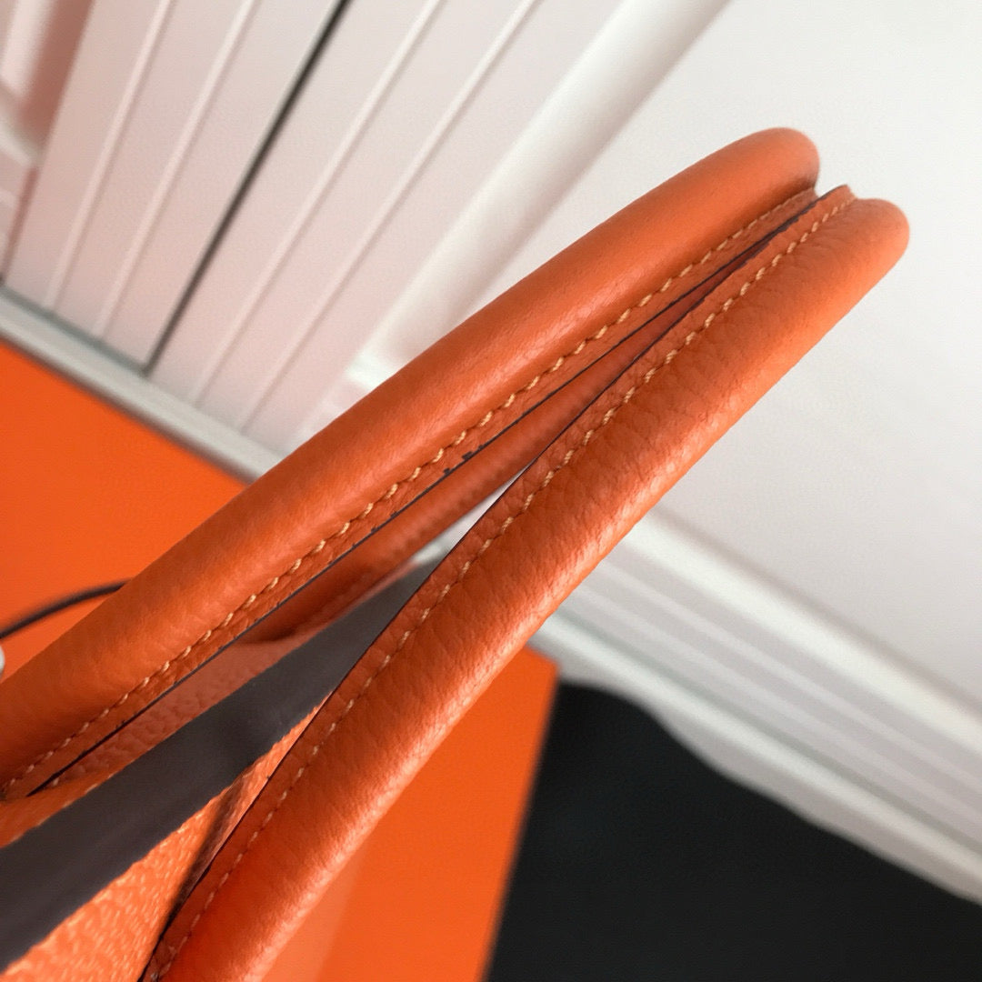 HM BIRKIN CUIR TOGO ORANGE QUINCAILLERIE ARGENTÉE