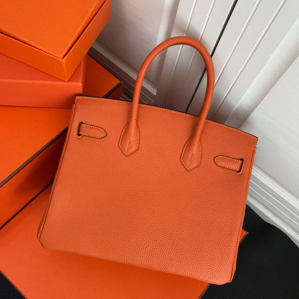 HM BIRKIN CUIR TOGO ORANGE QUINCAILLERIE ARGENTÉE