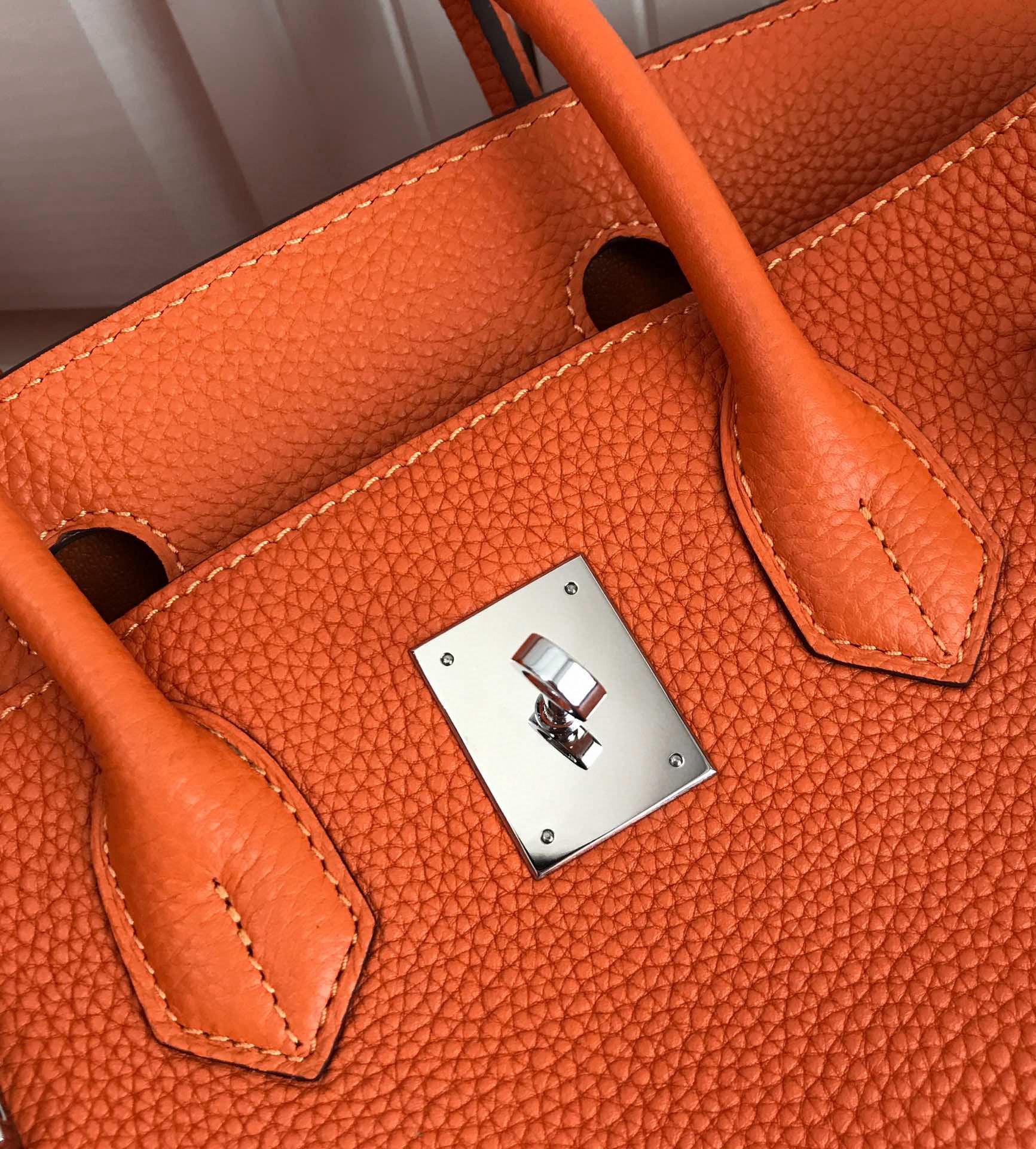 HM BIRKIN CUIR TOGO ORANGE QUINCAILLERIE ARGENTÉE
