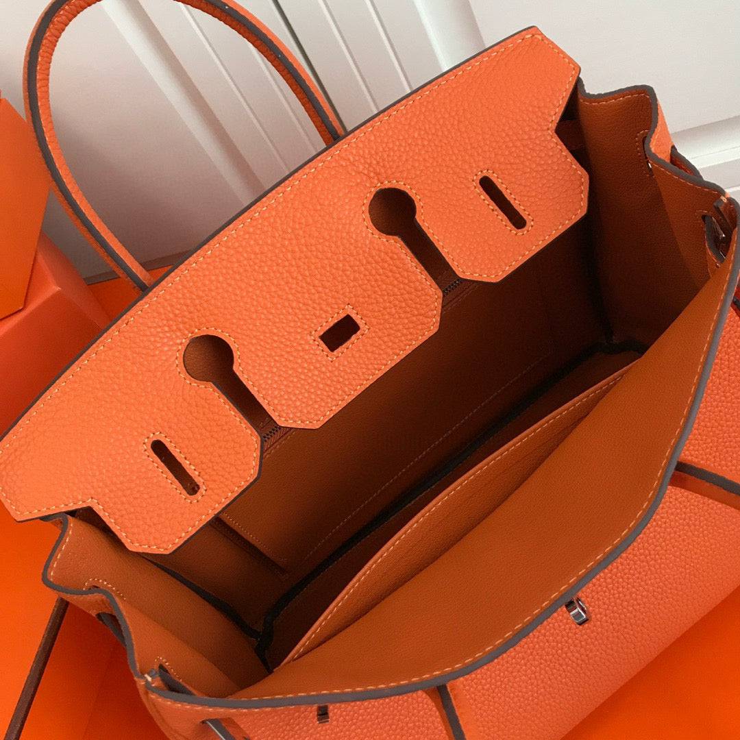 HM BIRKIN CUIR TOGO ORANGE QUINCAILLERIE ARGENTÉE