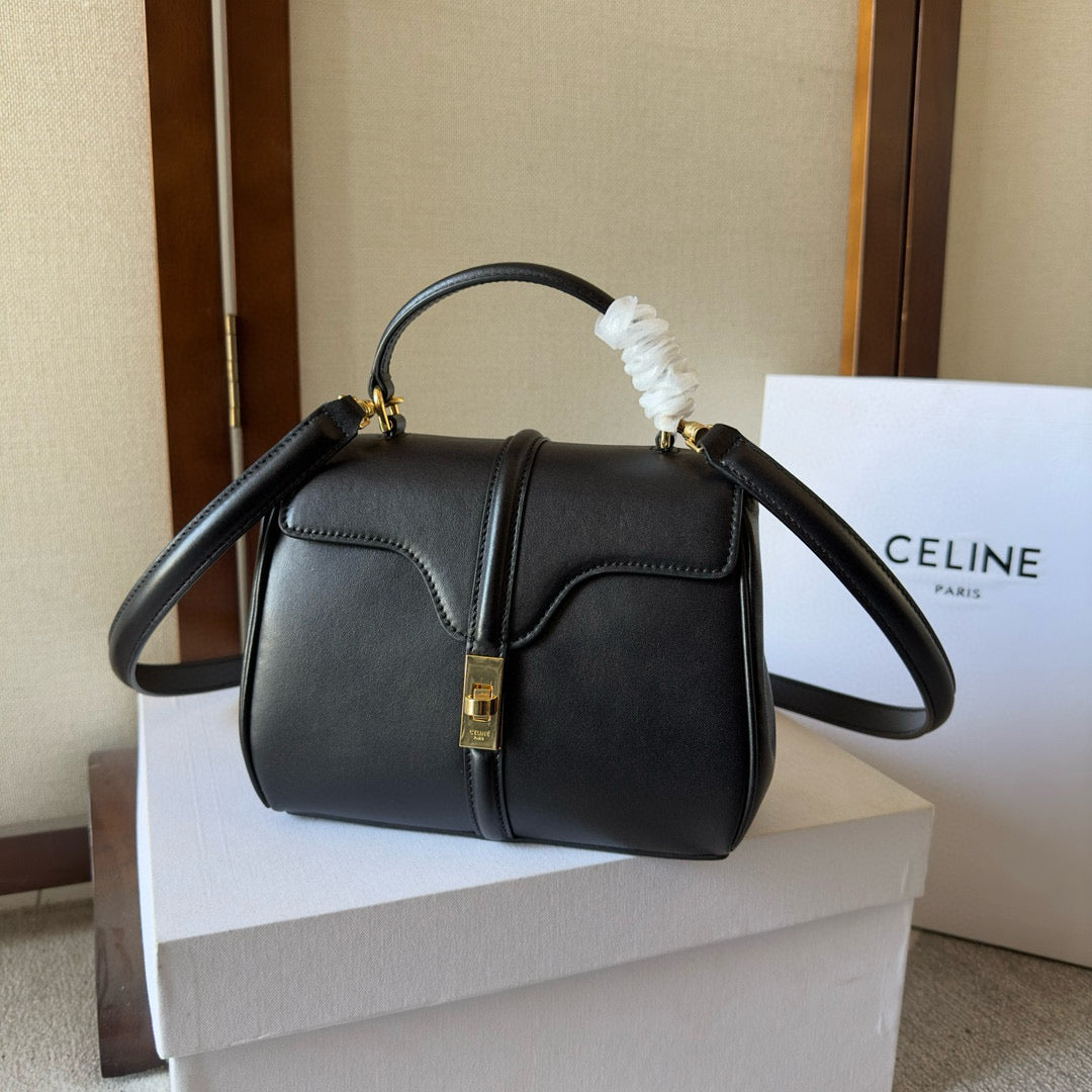 MINI SAC 16 18CM EN CUIR DE VEAU SATINÉ NOIR