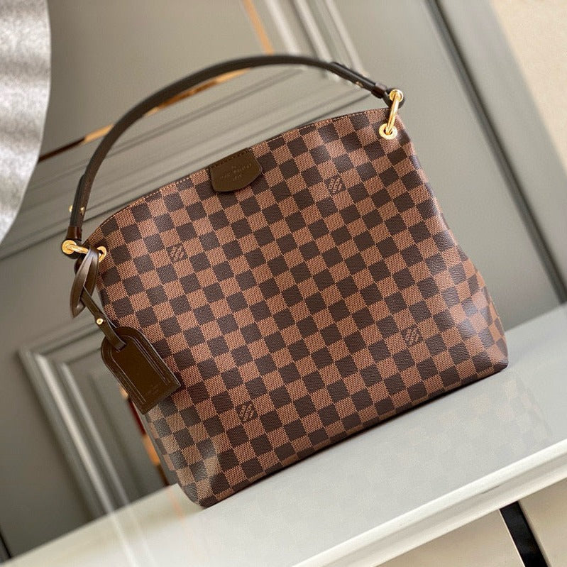 SAC HOBO GRACEFULL MM 40CM TOILE DAMIER EBENE 