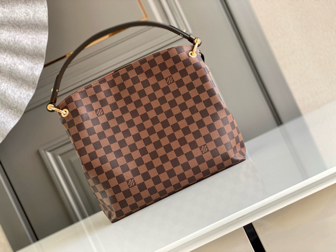 SAC HOBO GRACEFULL MM 40CM TOILE DAMIER EBENE 