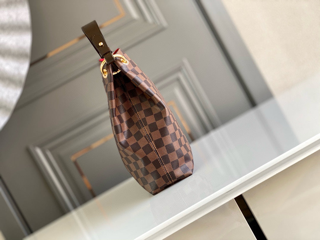 SAC HOBO GRACEFULL MM 40CM TOILE DAMIER EBENE 