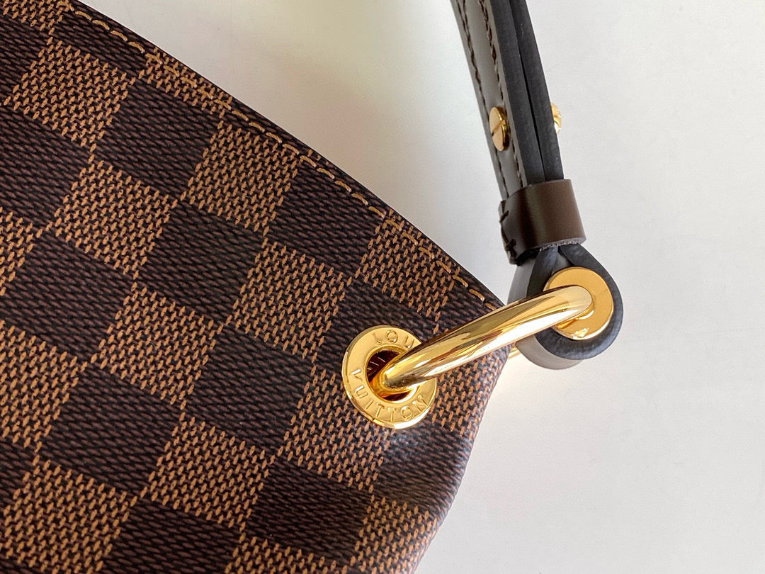 SAC HOBO GRACEFULL MM 40CM TOILE DAMIER EBENE 