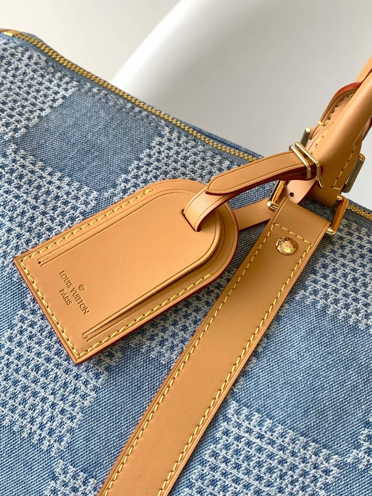 KEEPALL 50 BANDOULIÈRE BLEU DAMIER DENIM 