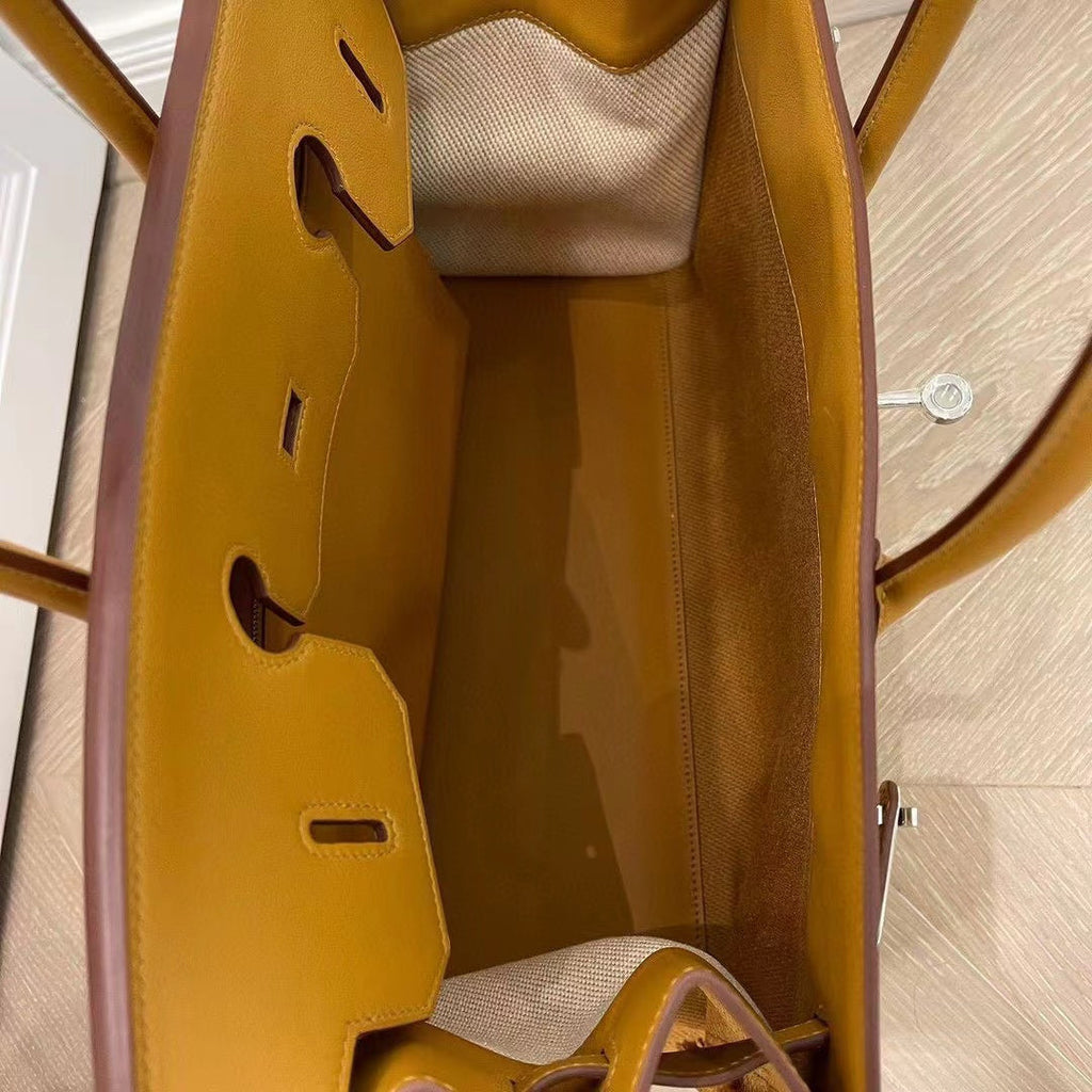 Sac HM Birkin 35 cm en toile effilochée, matériel argenté