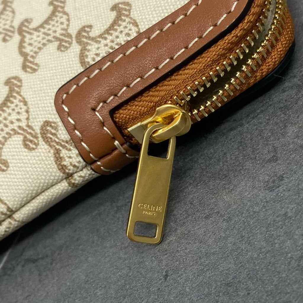 SMALL POUCH WITH STRAP 24CM BEIGE TEXTILE TAN CALFSKIN