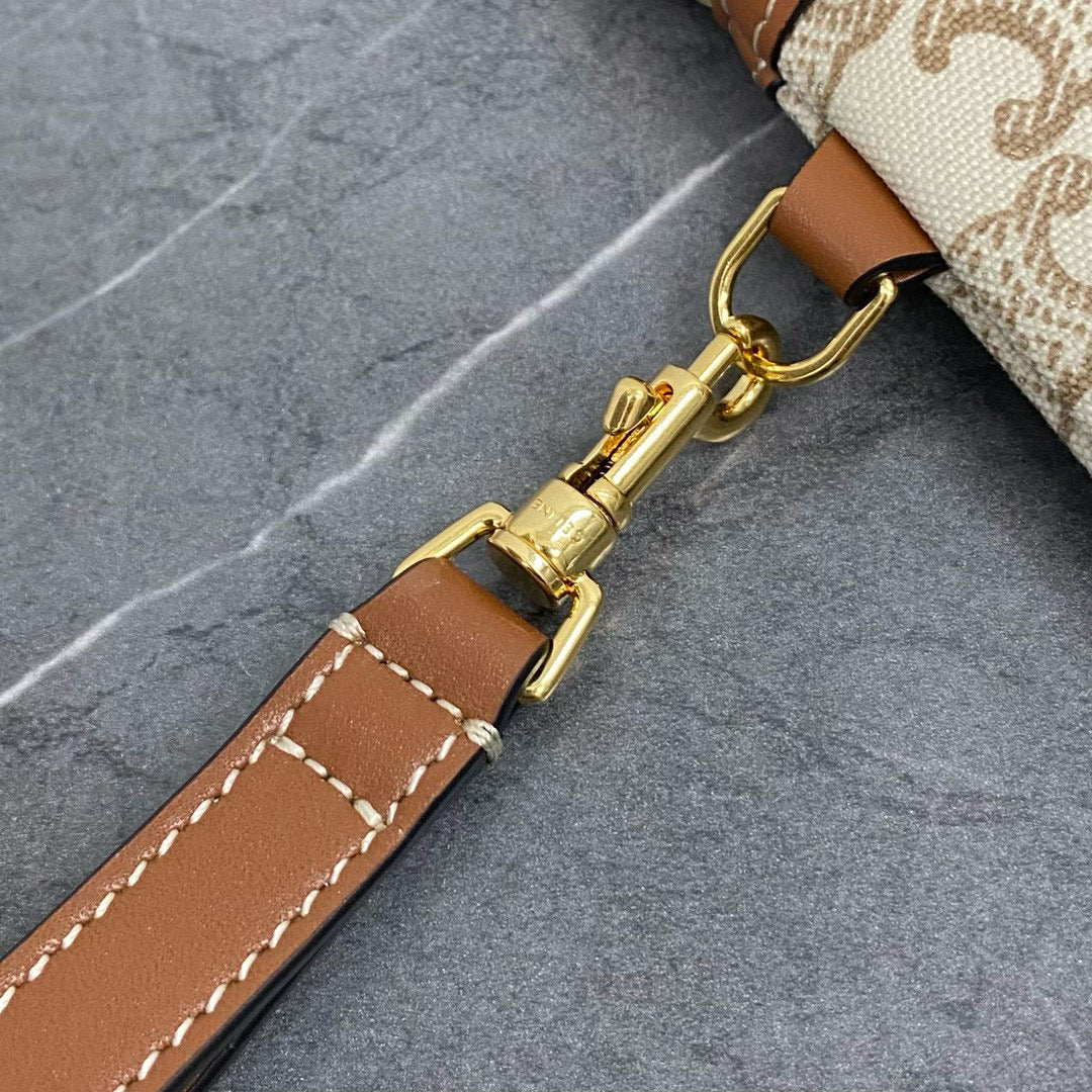 SMALL POUCH WITH STRAP 24CM BEIGE TEXTILE TAN CALFSKIN