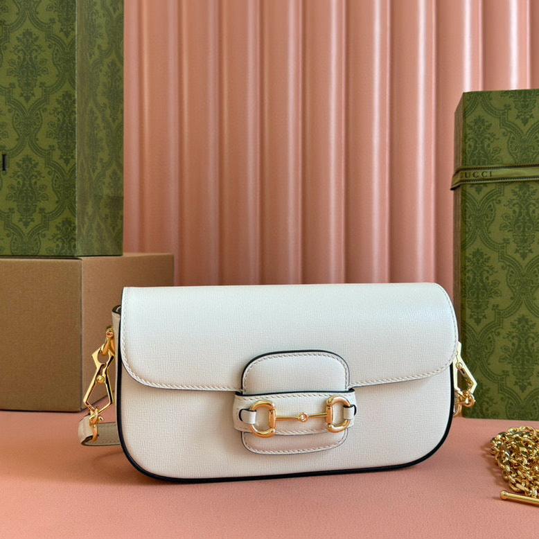GG HORSEBIT 1955 PETIT SAC À BANDOULIÈRE 24 CM EN CUIR DE VEAU BLANC