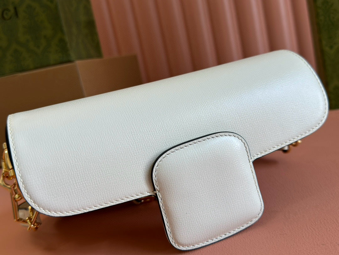 GG HORSEBIT 1955 PETIT SAC À BANDOULIÈRE 24 CM EN CUIR DE VEAU BLANC
