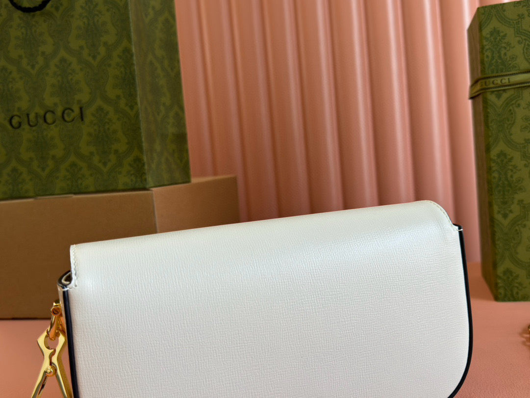 GG HORSEBIT 1955 PETIT SAC À BANDOULIÈRE 24 CM EN CUIR DE VEAU BLANC