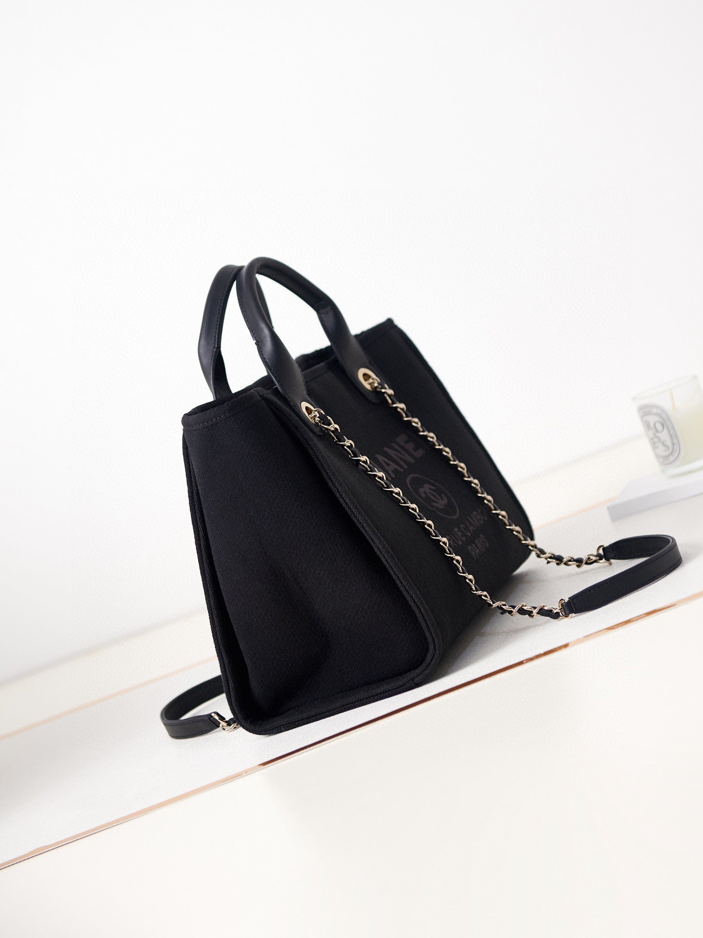 CC DEAUVILLE SHOPPING SMALL TOTE 33CM BLACK MIXED FABRIC CALFSKIN