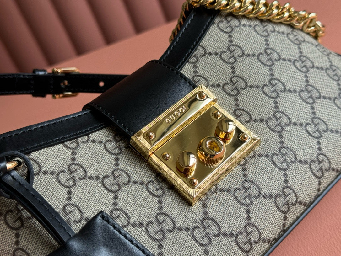 Cadenas GG petit format 24 toile beige cuir de veau noir