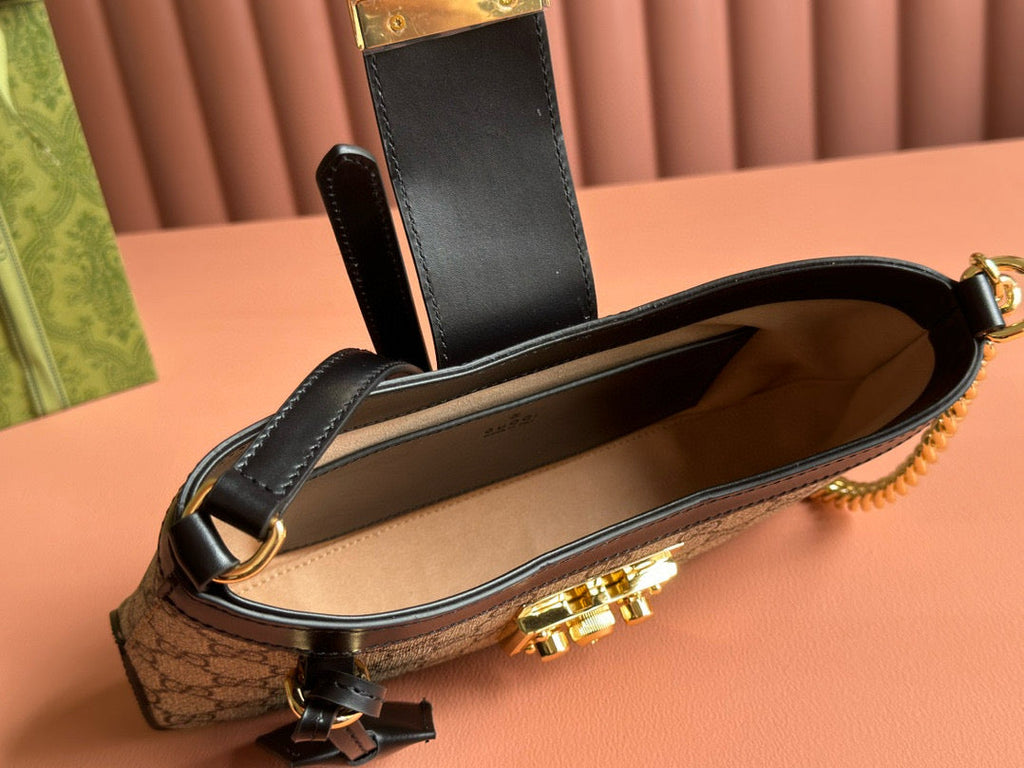 Cadenas GG petit format 24 toile beige cuir de veau noir