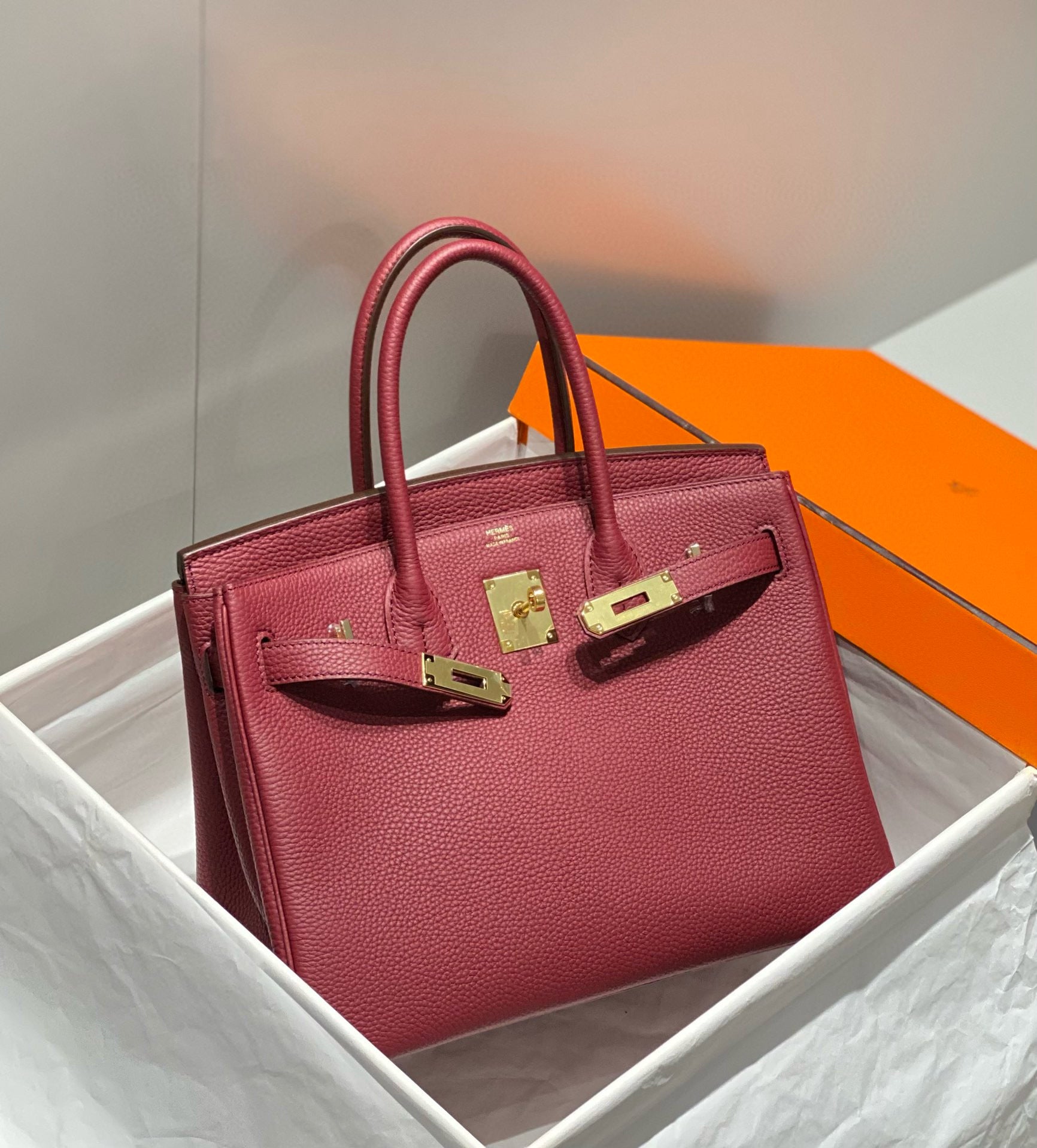 HM BIRKIN 25CM ROUGE H TOGO CUIR QUINCAILLERIE DORÉ