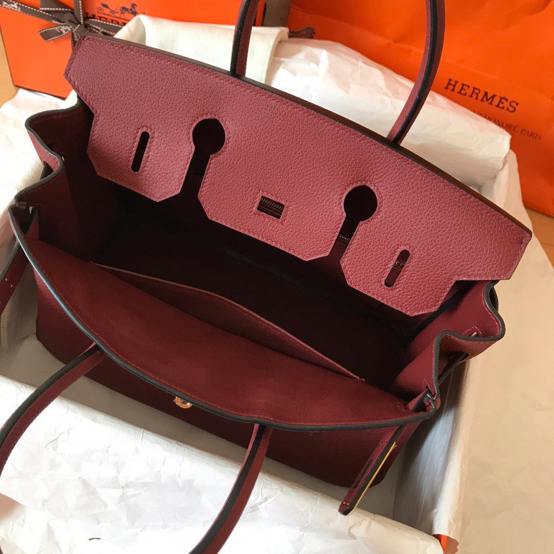 HM BIRKIN 25CM CUIR TOGO VIN ROUGE QUINCAILLERIE DORÉ