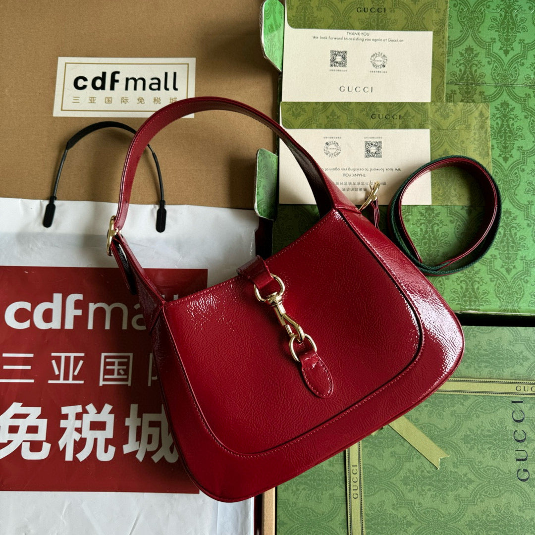 SAC À BANDOULIÈRE GG JACKIE MINI 19 EN CUIR DE VEAU ROUGE FONCÉ