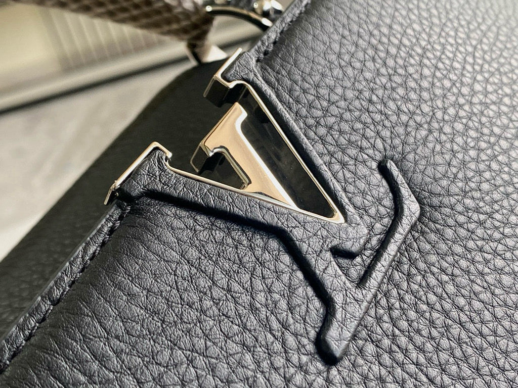 CAPUCINES BAG BLACK CALFSKIN LEATHER SNAKE TOP HANDLE BEST VERSION