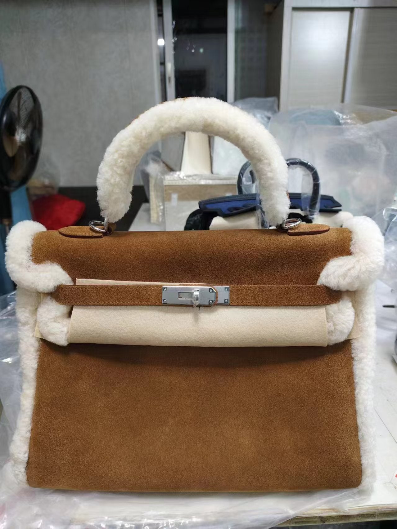 HM KELLY TEDDY PELUCHE SHEARLING DAIM MARRON QUINCAILLERIE PALLADIUM (PRÈS DE PRÉPARATION DE 30 JOURS)