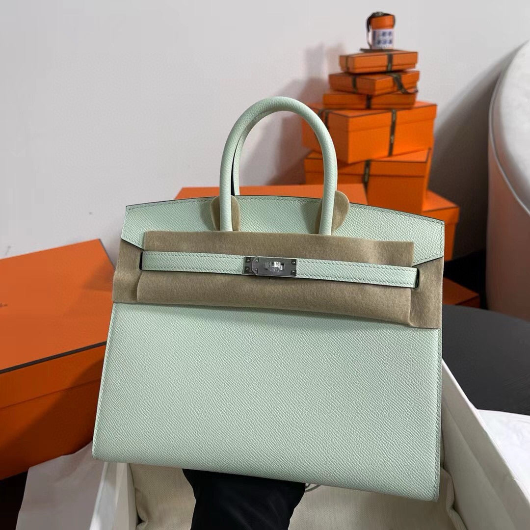 HM BIRKIN 25CM VERT FIZZ CUIR EPSOM QUINCAILLERIE ARGENTÉE