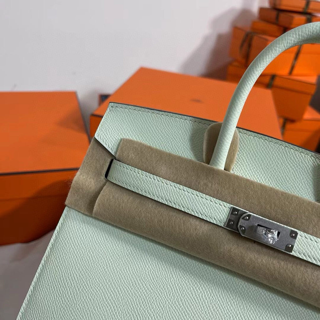 HM BIRKIN 25CM VERT FIZZ CUIR EPSOM QUINCAILLERIE ARGENTÉE
