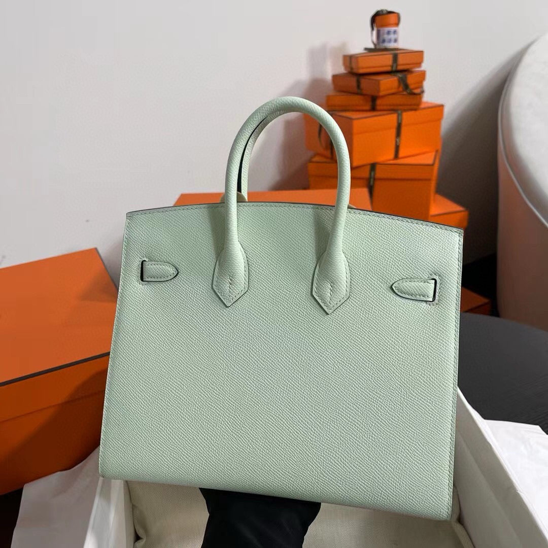 HM BIRKIN 25CM VERT FIZZ CUIR EPSOM QUINCAILLERIE ARGENTÉE