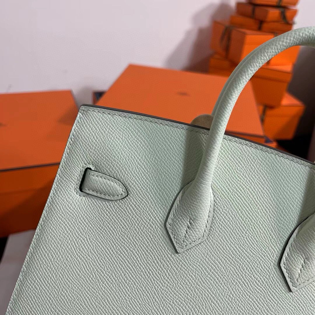 HM BIRKIN 25CM VERT FIZZ CUIR EPSOM QUINCAILLERIE ARGENTÉE