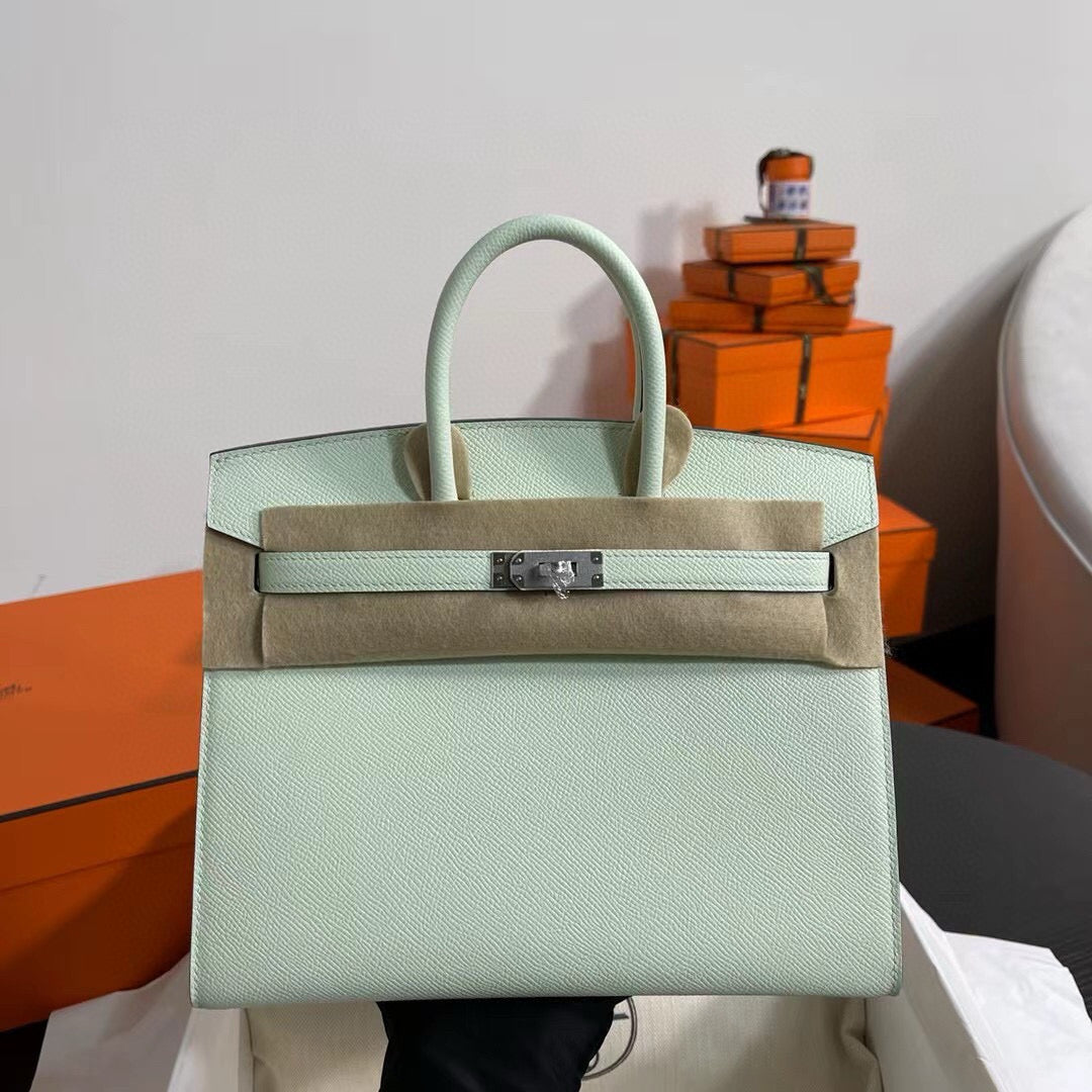 HM BIRKIN 25CM VERT FIZZ CUIR EPSOM QUINCAILLERIE ARGENTÉE