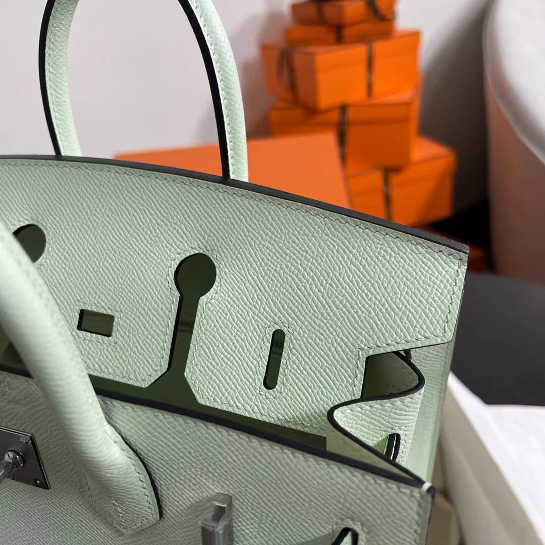 HM BIRKIN 25CM VERT FIZZ CUIR EPSOM QUINCAILLERIE ARGENTÉE