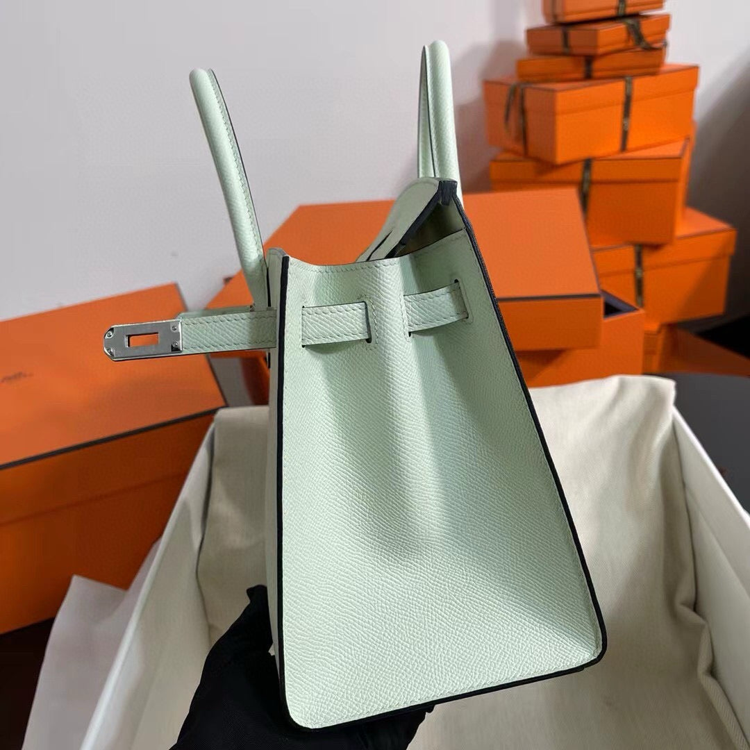 HM BIRKIN 25CM VERT FIZZ CUIR EPSOM QUINCAILLERIE ARGENTÉE