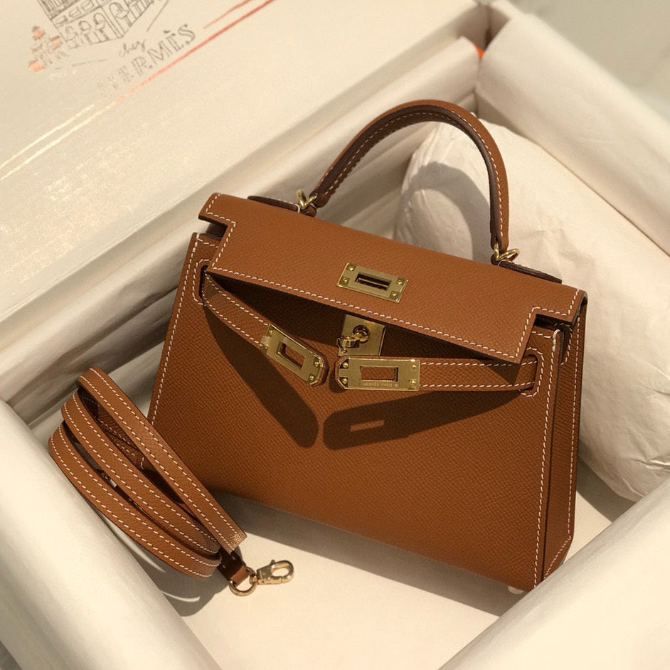 HM KELLY MINI 20 EPSOM MARRON DORÉ QUINCAILLERIE OR