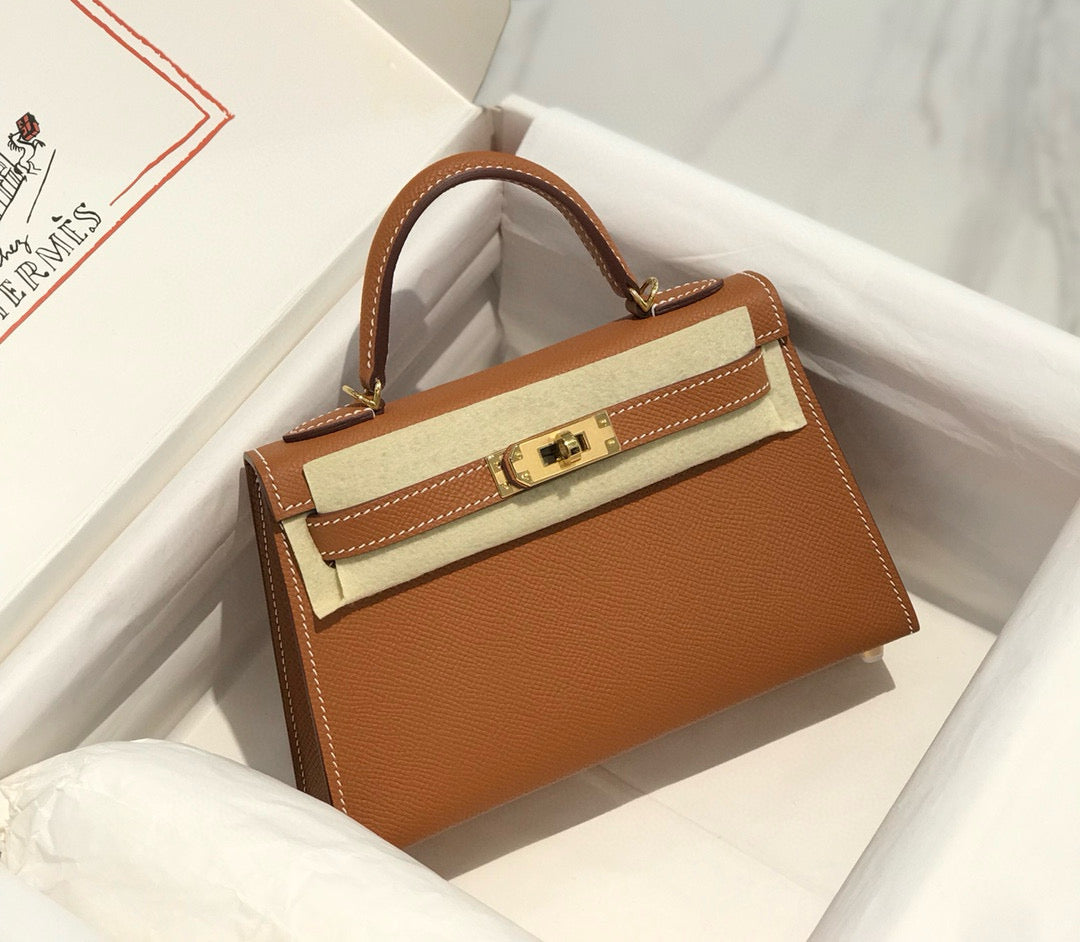 HM KELLY MINI 20 EPSOM MARRON DORÉ QUINCAILLERIE OR
