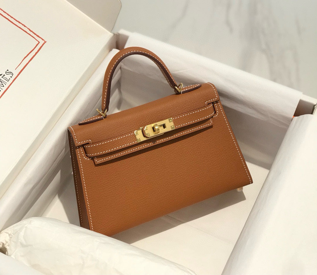 HM KELLY MINI 20 EPSOM MARRON DORÉ QUINCAILLERIE OR