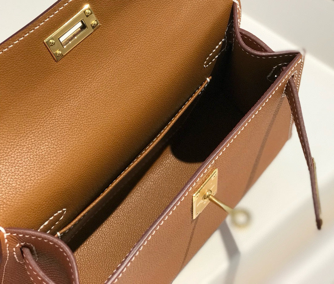 HM KELLY MINI 20 EPSOM MARRON DORÉ QUINCAILLERIE OR