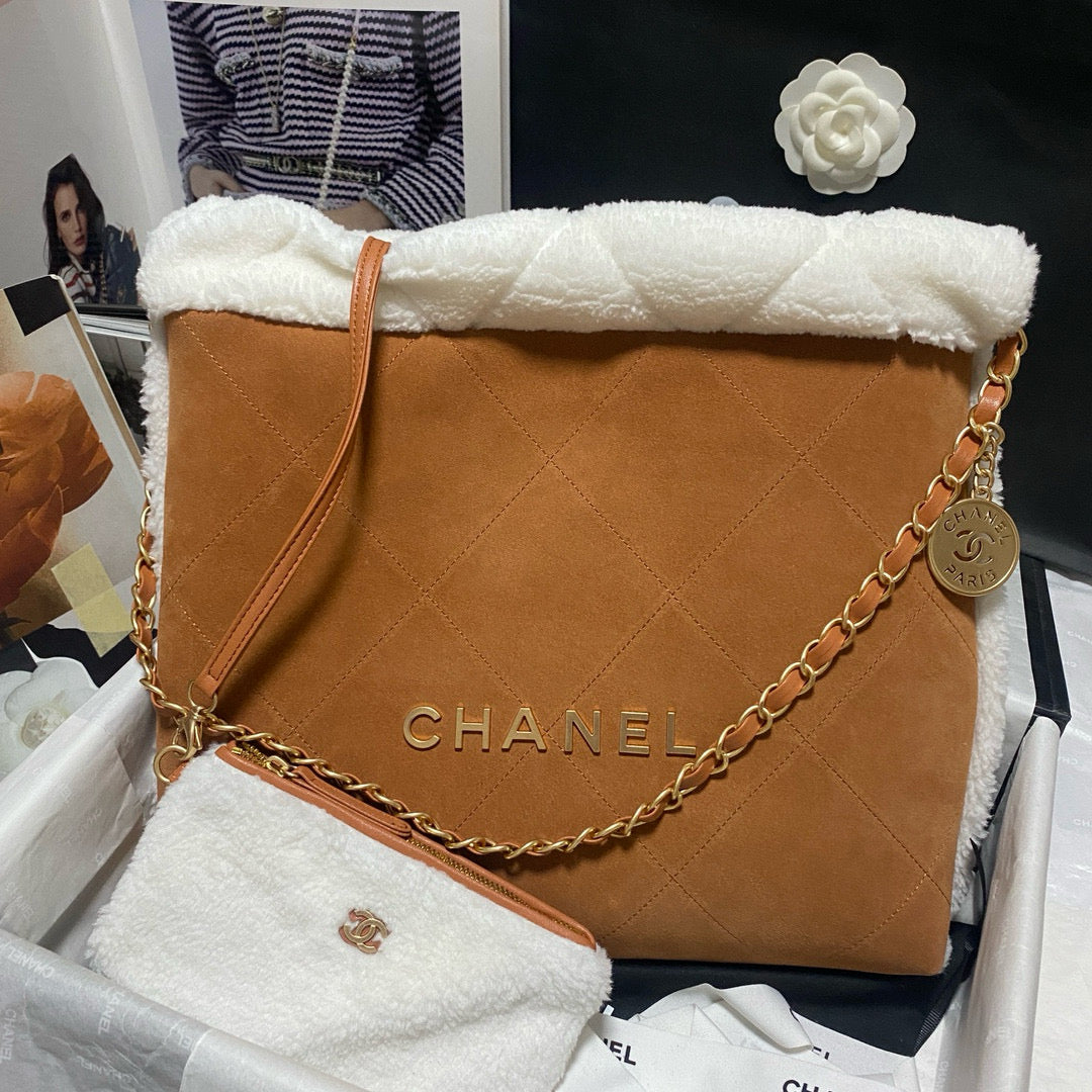 CC 22 SAC 35CM PEAU D'AGNEAU PEAU LAINE MARRON BLANC