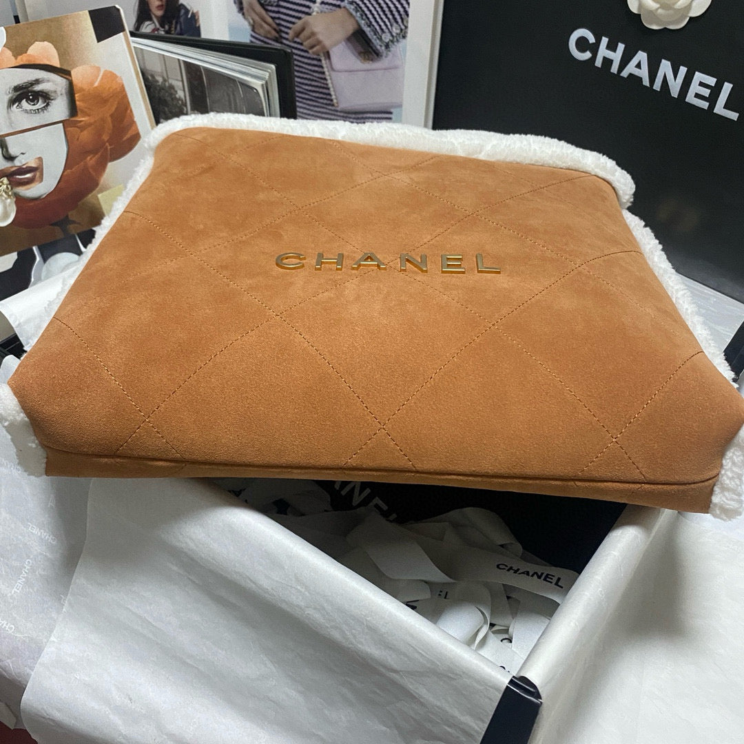 CC 22 SAC 35CM PEAU D'AGNEAU PEAU LAINE MARRON BLANC