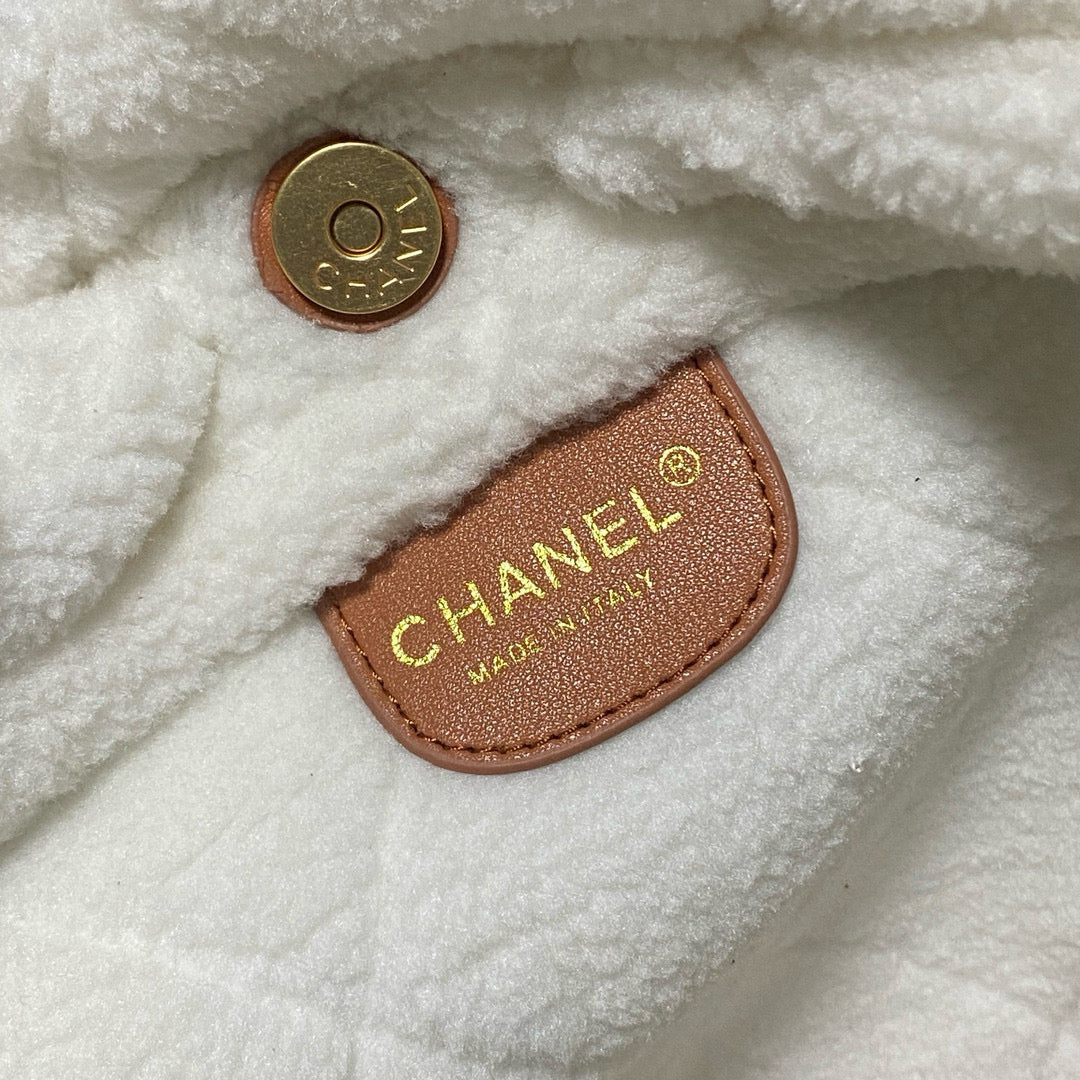 CC 22 SAC 35CM PEAU D'AGNEAU PEAU LAINE MARRON BLANC