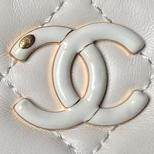 CC 24A POCHETTE 27CM SAC CLASSIQUE CUIR D'AGNEAU BLANC