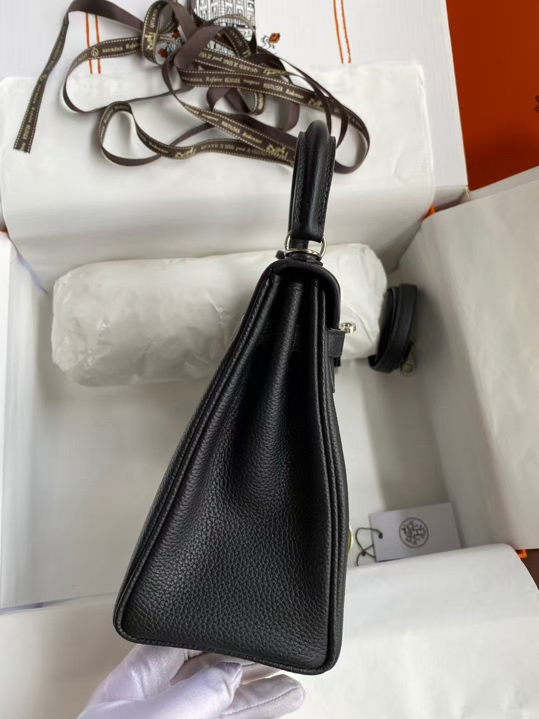 HM MINI KELLY 20CM CUIR TOGO NOIR QUINCAILLERIE ARGENTÉE