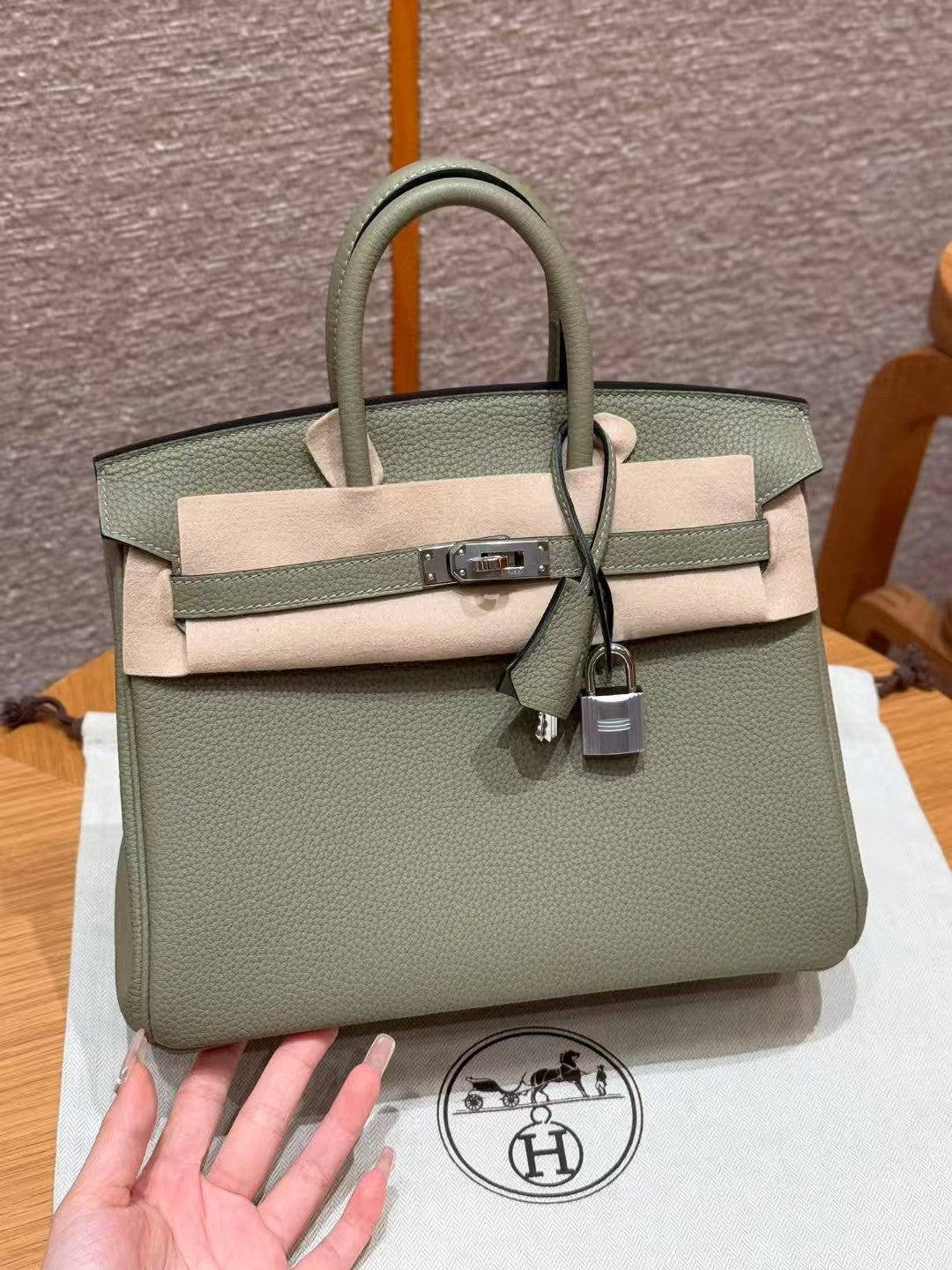 SAC HM BIRKIN 30 OLIVE TOGO QUINCAILLERIE ARGENTÉE