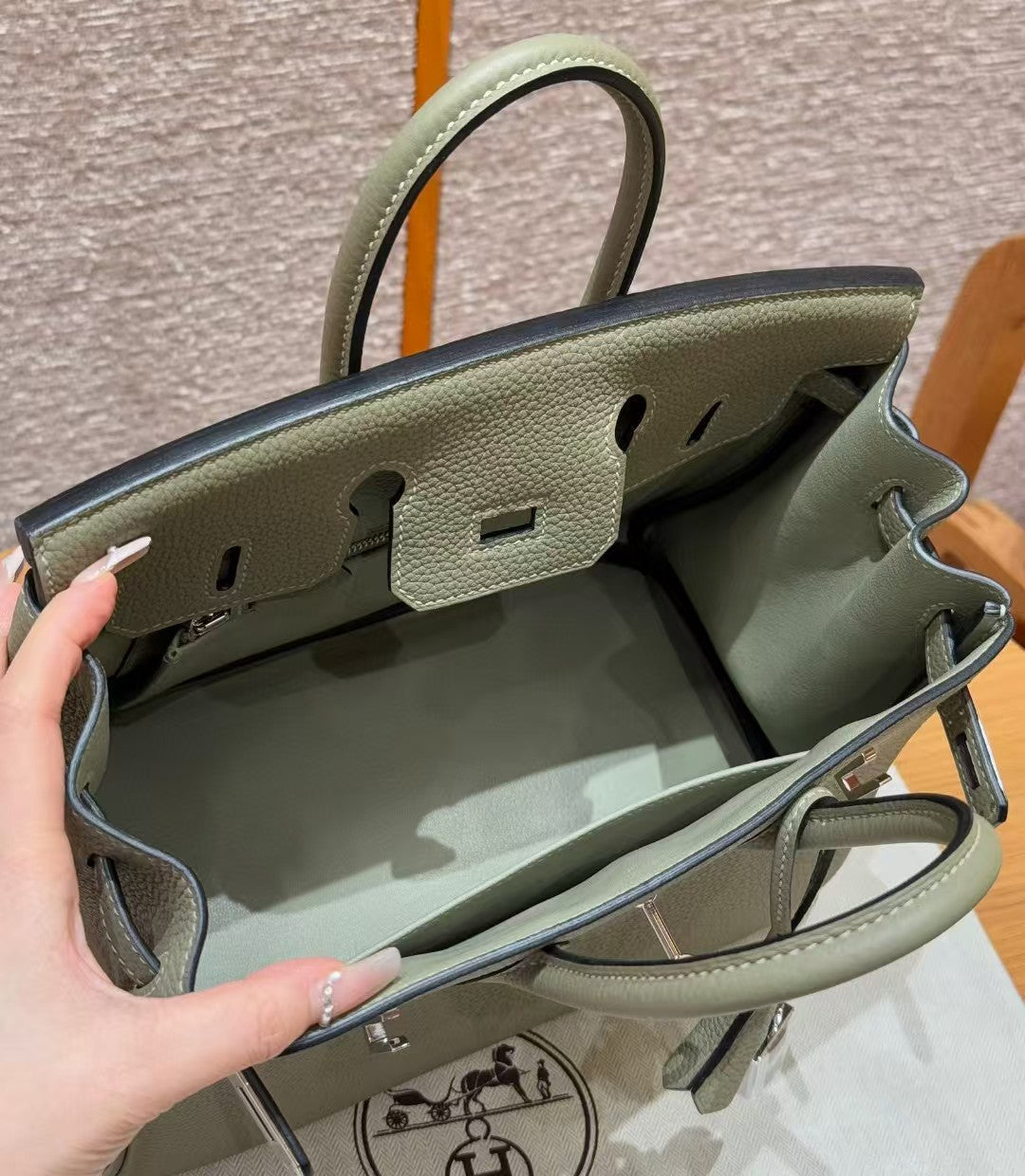 SAC HM BIRKIN 30 OLIVE TOGO QUINCAILLERIE ARGENTÉE