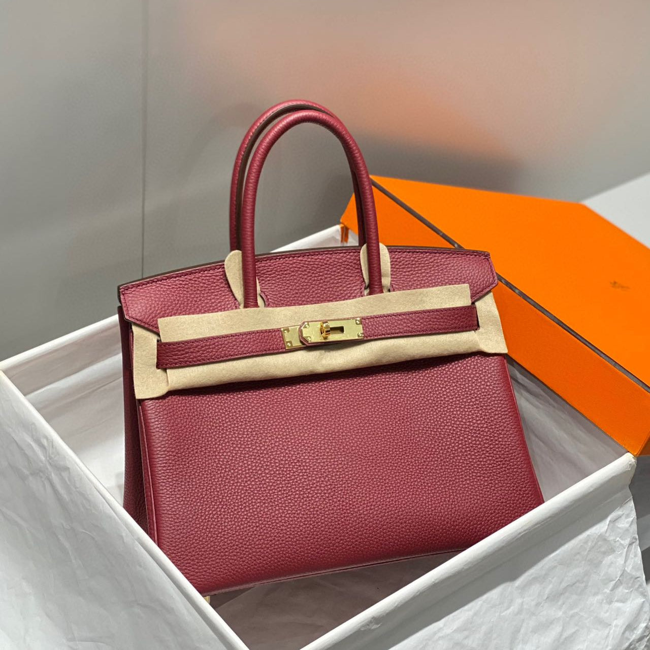 HM BIRKIN 25 CM CUIR DE VEAU BORDEAUX ACIER DORÉ