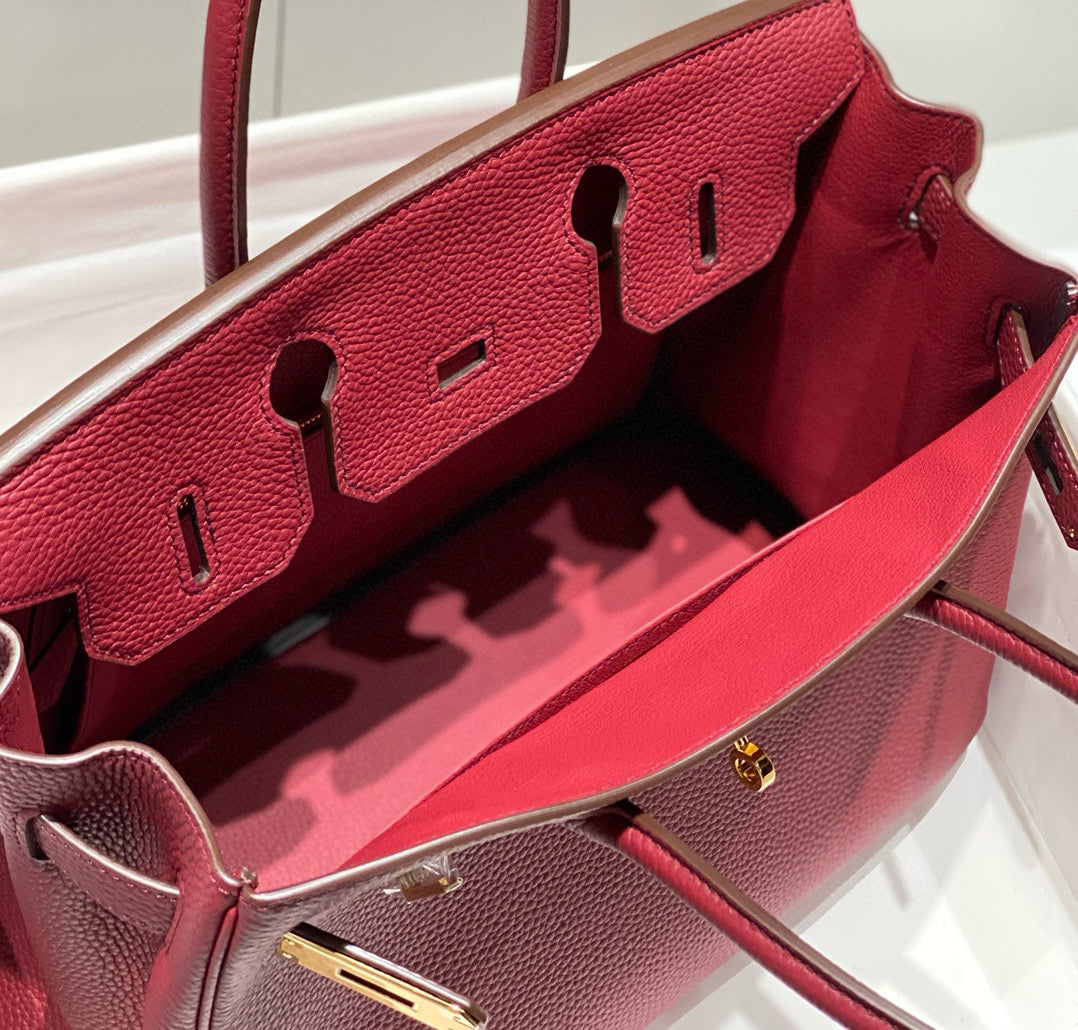 HM BIRKIN 25 CM CUIR DE VEAU BORDEAUX ACIER DORÉ