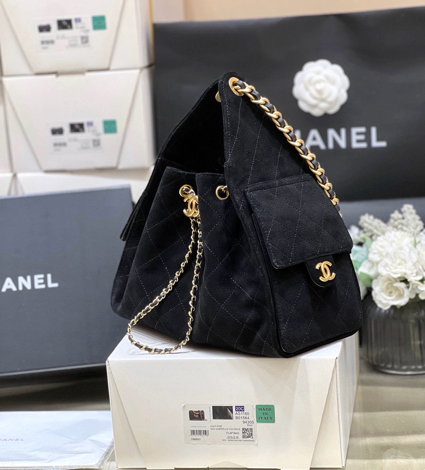SAC HOBO CC 25C 30CM EN DAIM NOIR