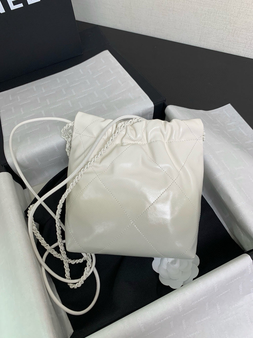 CC MINI 22 HOBO BAG WHITE GREY LAMBSKIN