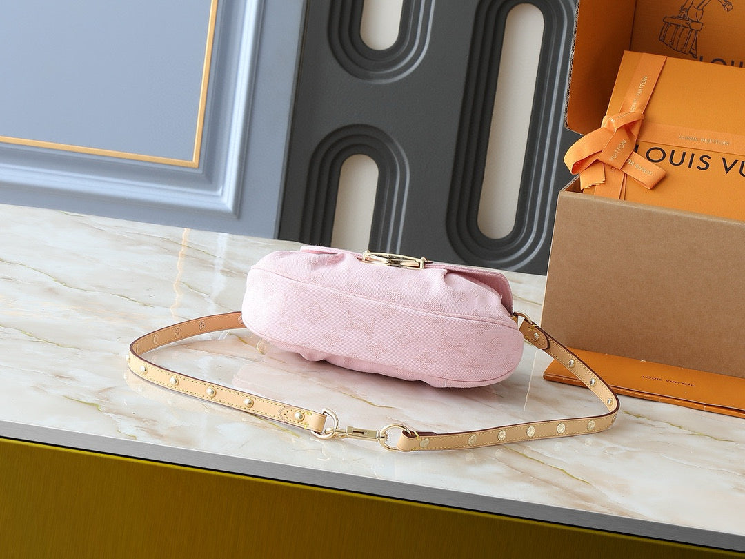 SAC LV SUNSET 27 CM MONOGRAMME ROSE DENIM QUINCAILLERIE DORÉ