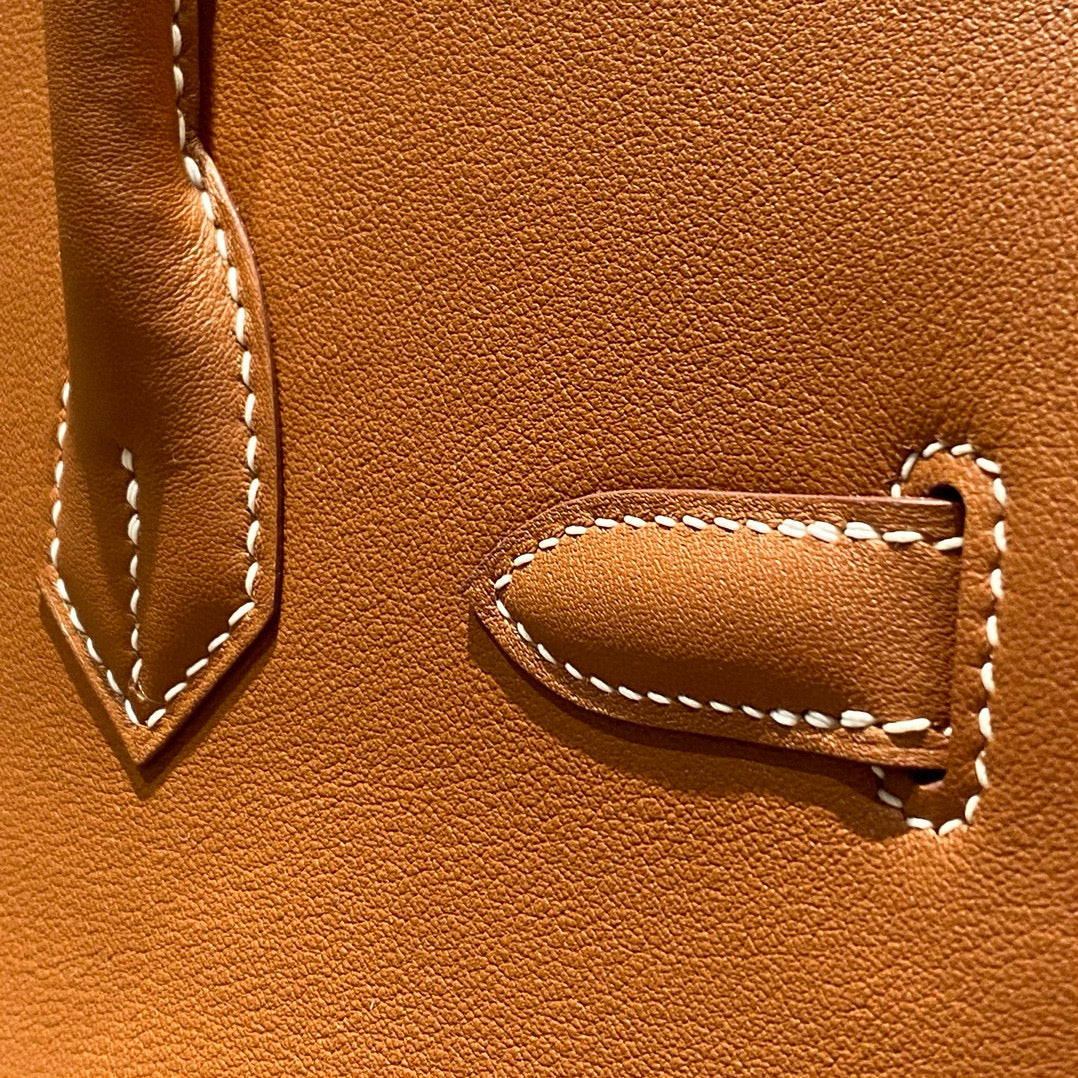 SAC À BANDOULIÈRE HM BIRKIN 29 CM EN CUIR DE VEAU MARRON AVEC ACCESSOIRES ARGENTÉS