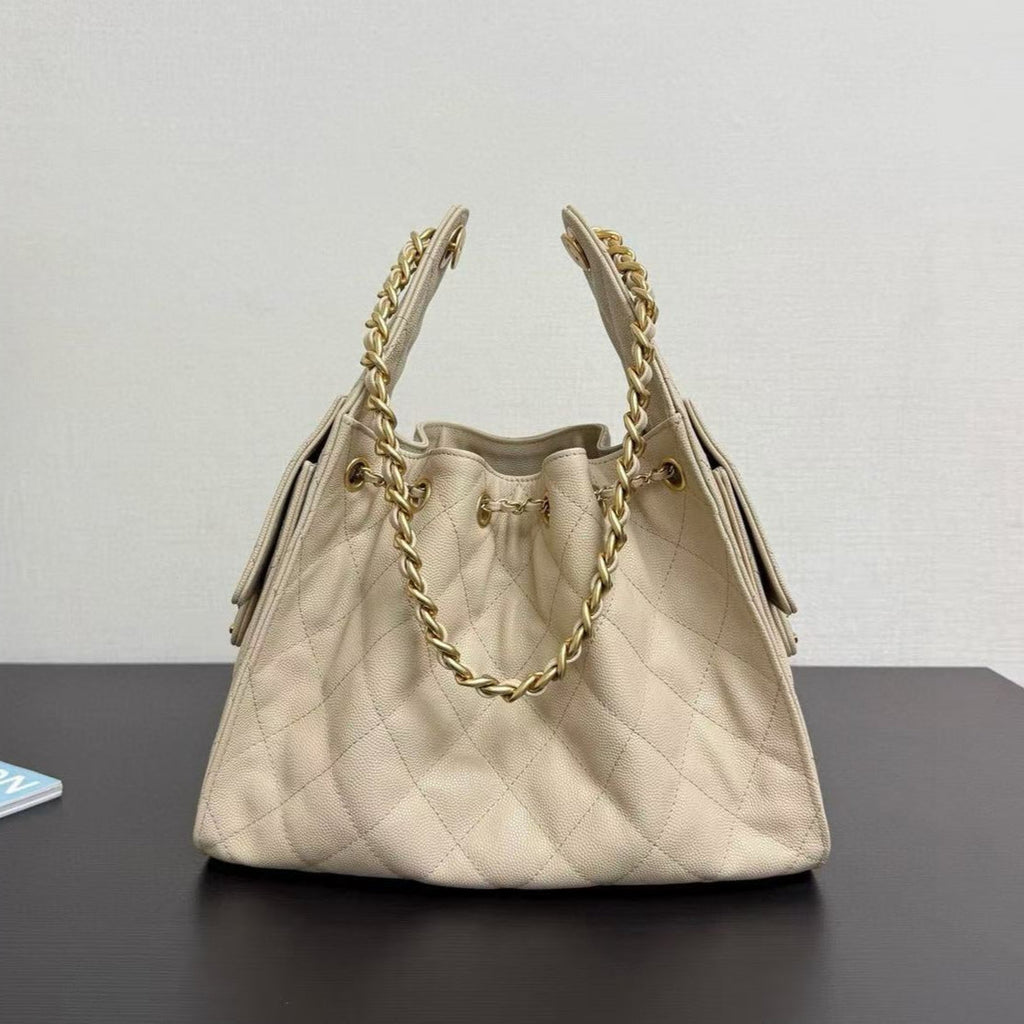 CC 25C HOBO BAG 30CM BEIGE GRAINED CALFSKIN